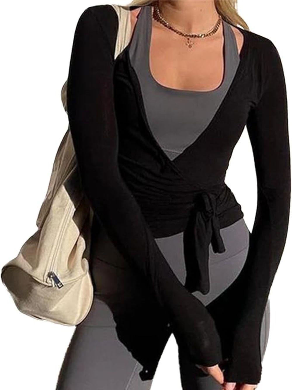 Princess Polly Black Wrap Tie-Front Long Sleeve Top